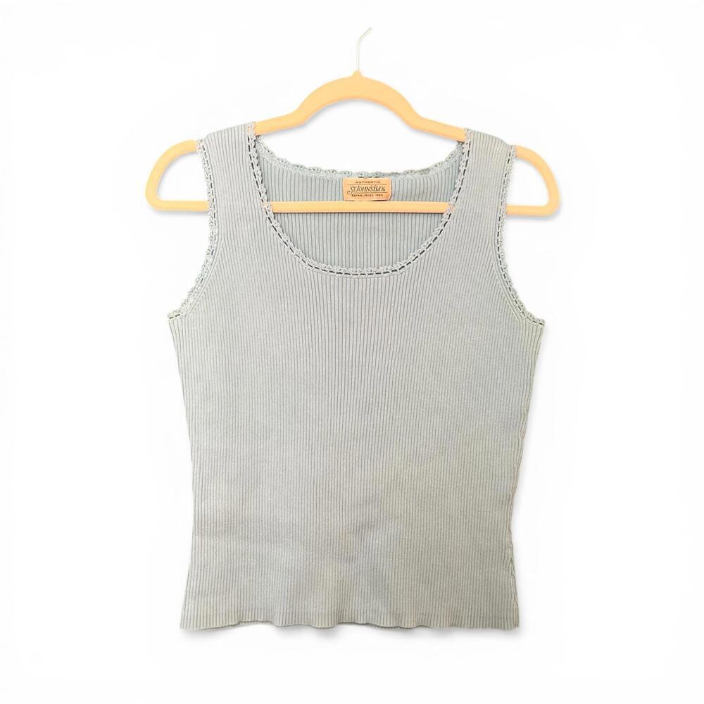Vintage St. John's Bay Light Blue Ribbed Knit Tank Top with Eyelet Trim